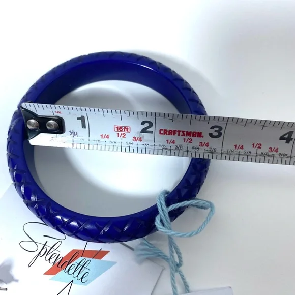 Splendette Set Midi MED Indigo Heavy Carve Fakelite Bangle & hoop earrings NWT - Picture 7 of 10